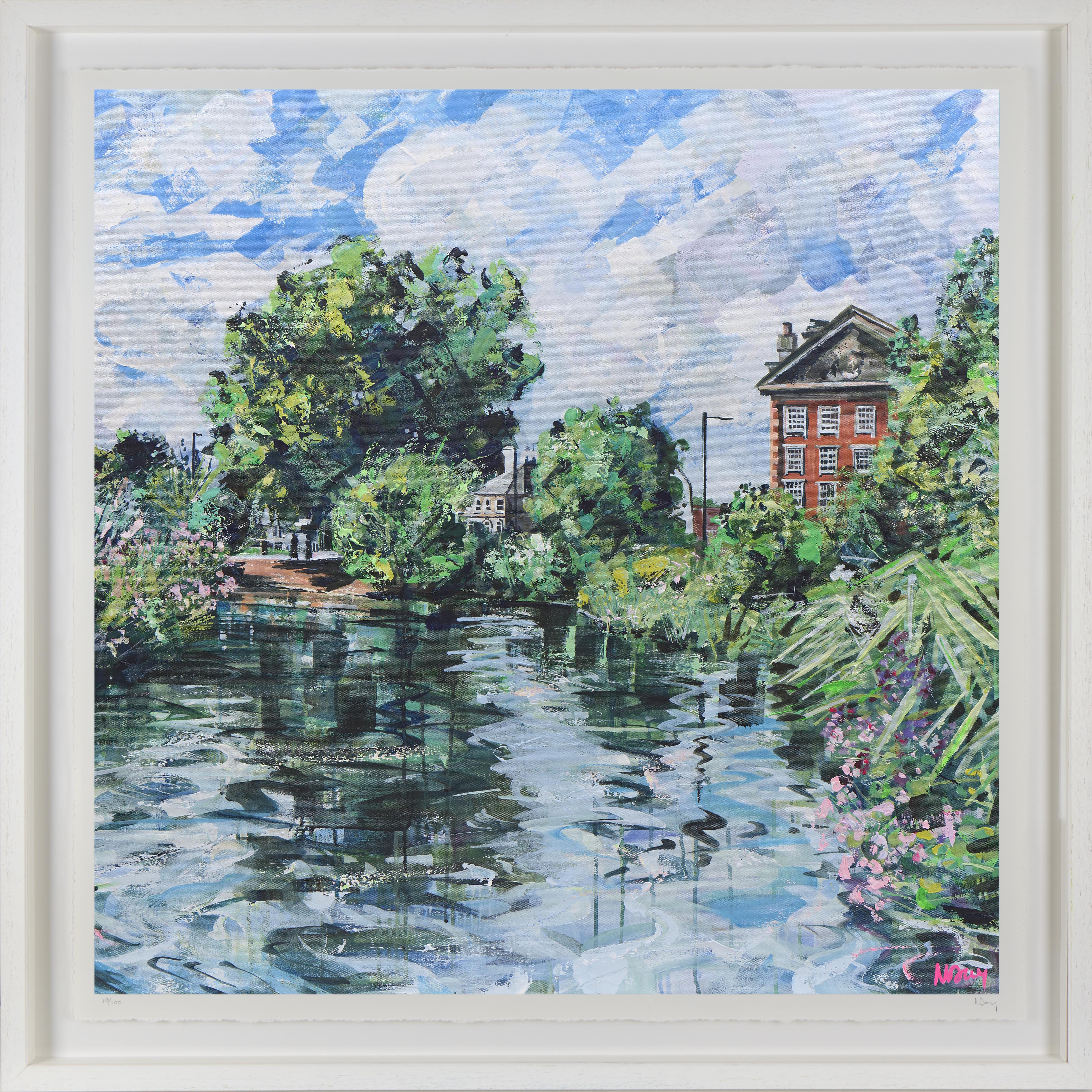 Print of Barnes Pond 80x80cm framed by Nadia Day at Riverside Gallery Barnes